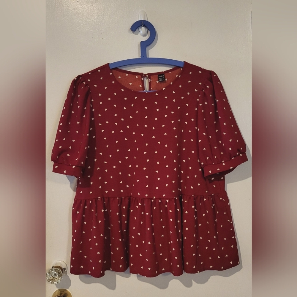 SHEIN Red Heart Pattern Blouse